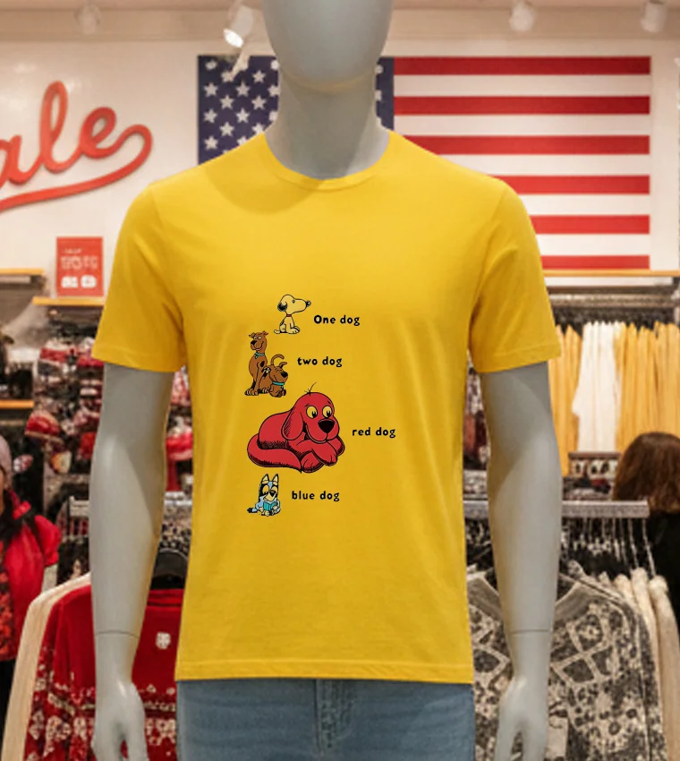 1 Dog 2 Dog Red Dog Blue Dog - yellow-t-shirt 1 Dog 2 Dog Red Dog Blue Dog Yellow T Shirt