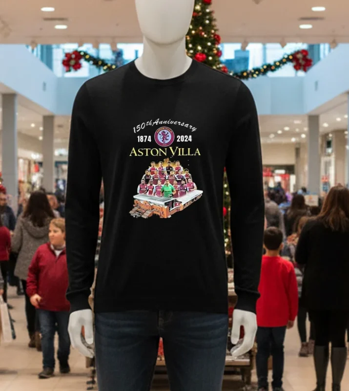 Aston Villa black t-shirt commemorating the 150th anniversary, 1874-2024.