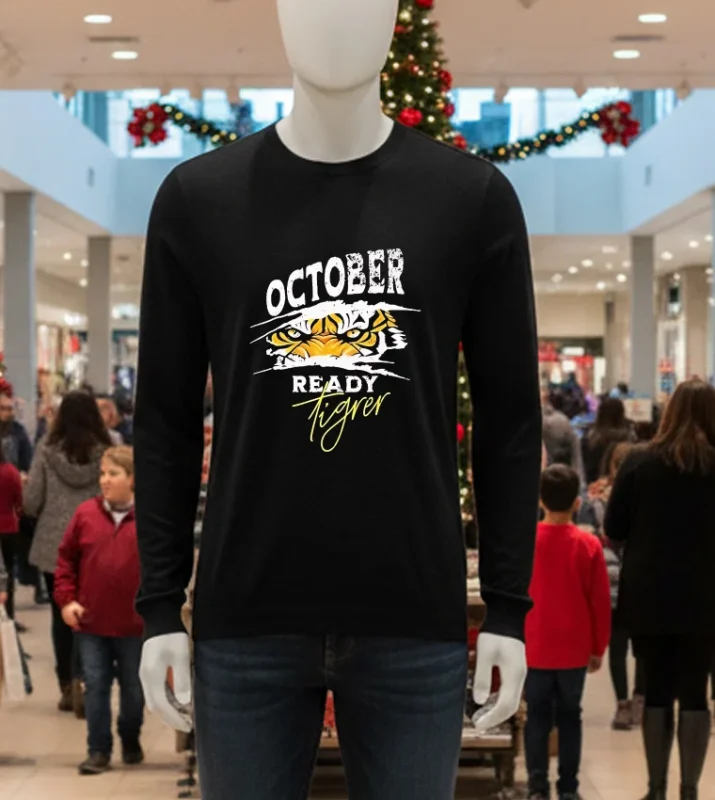 Retro black t-shirt with "Ready Tigers" design, perfect for October 2024.