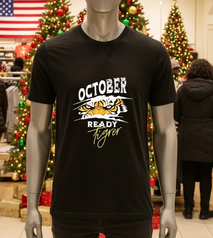 Retro black "Ready Tigers" t-shirt, October 2024 design.