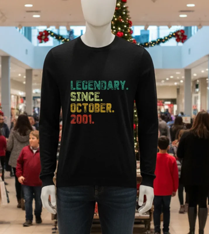 "21 Year Old Legend Since October 2001" black t-shirt.