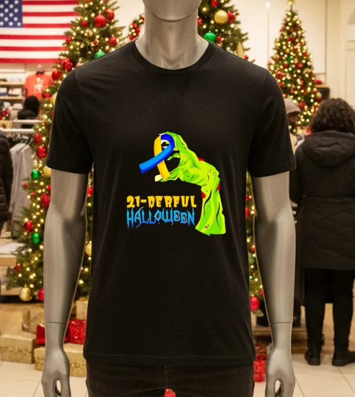 Black Halloween t-shirt with ribbon horror design.