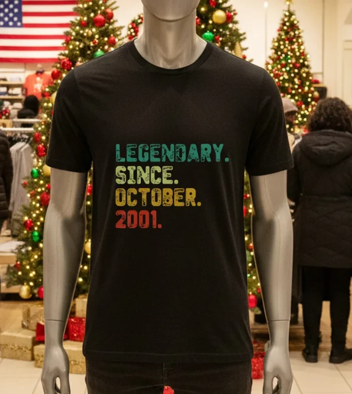 "21 Year Old Legend" black t-shirt, born October 2001.