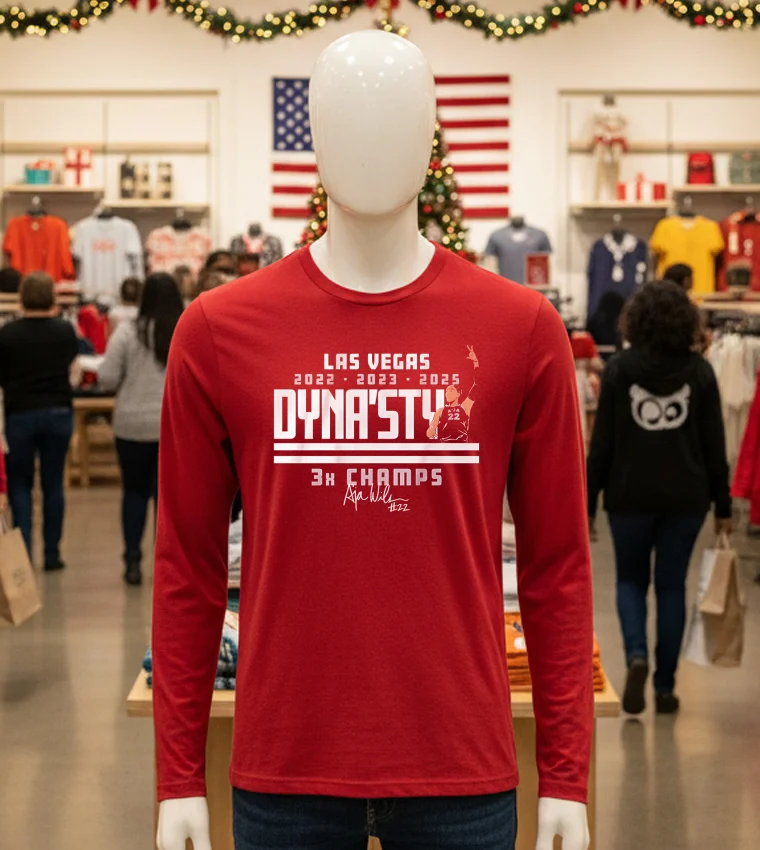 A Ja Wilson Dyna Sty 3X Champs - red-t-shirt A Ja Wilson Dyna Sty 3X Champs Red T Shirt