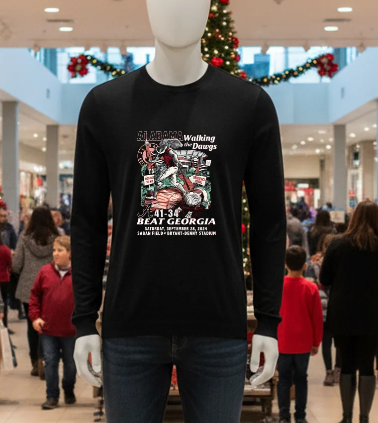 Alabama Walking The Dawgs Beat Georgia 2024 - black-t-shirt Alabama Walking The Dawgs Beat Georgia 2024 Black T Shirt