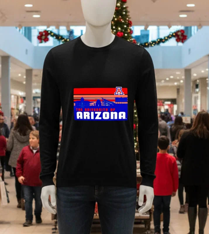Arizona Wildcats University Campus Skyline Retro   Black T Shirt
