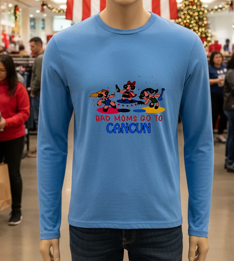 Bad Moms Go To Cancun Cartoon - blue-t-shirt Bad Moms Go To Cancun Cartoon Blue T Shirt