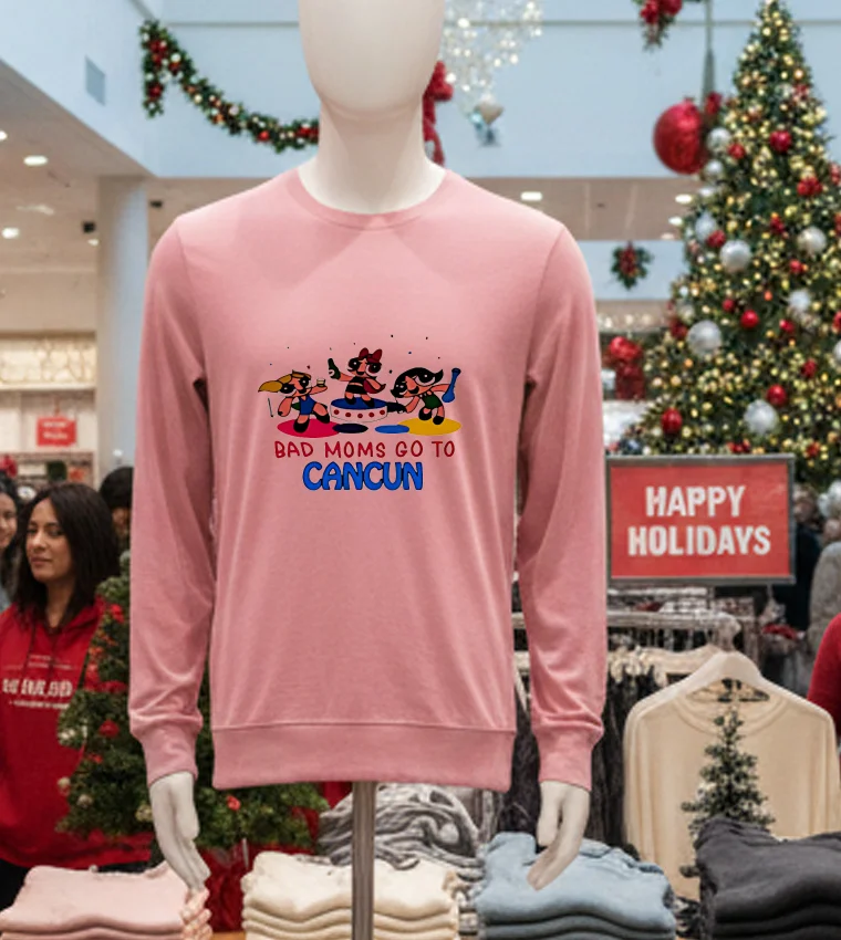 Bad Moms Go To Cancun Cartoon - pink-t-shirt Bad Moms Go To Cancun Cartoon Pink T Shirt