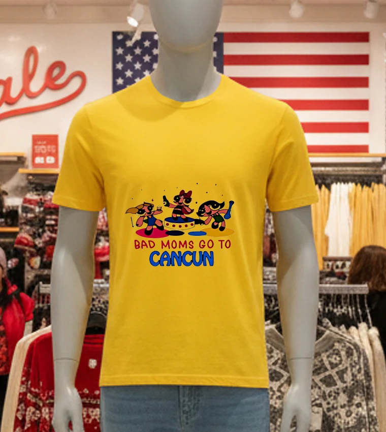 Bad Moms Go To Cancun Cartoon - yellow-t-shirt Bad Moms Go To Cancun Cartoon Yellow T Shirt