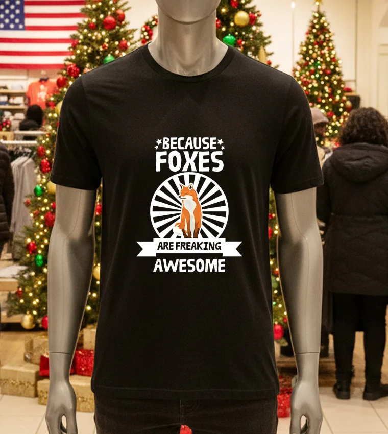 Because Foxes Are Freaking Awesome - black-t-shirt Because Foxes Are Freaking Awesome Black T Shirt