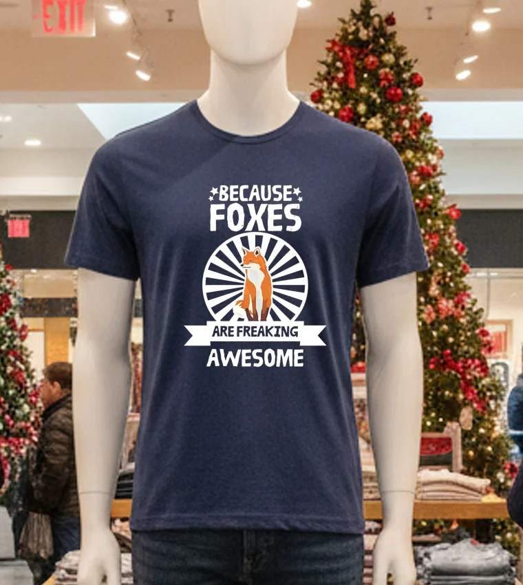 Because Foxes Are Freaking Awesome - navy-t-shirt Because Foxes Are Freaking Awesome Navy T Shirt