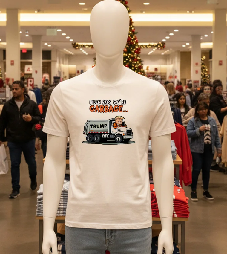 Biden Says We Re Garbage Trump Funny Cartoon - white-t-shirt Biden Says We Re Garbage Trump Funny Cartoon White T Shirt