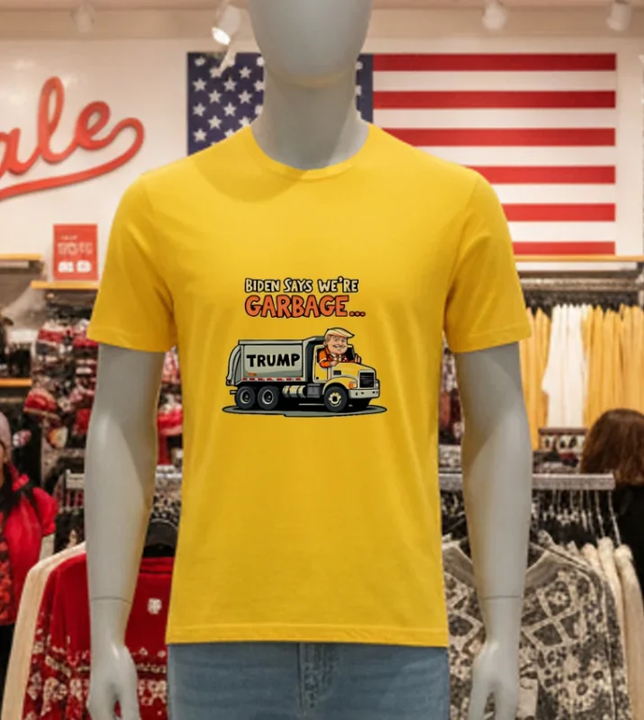 Biden Says We Re Garbage Trump Funny Cartoon Yellow T Shirt