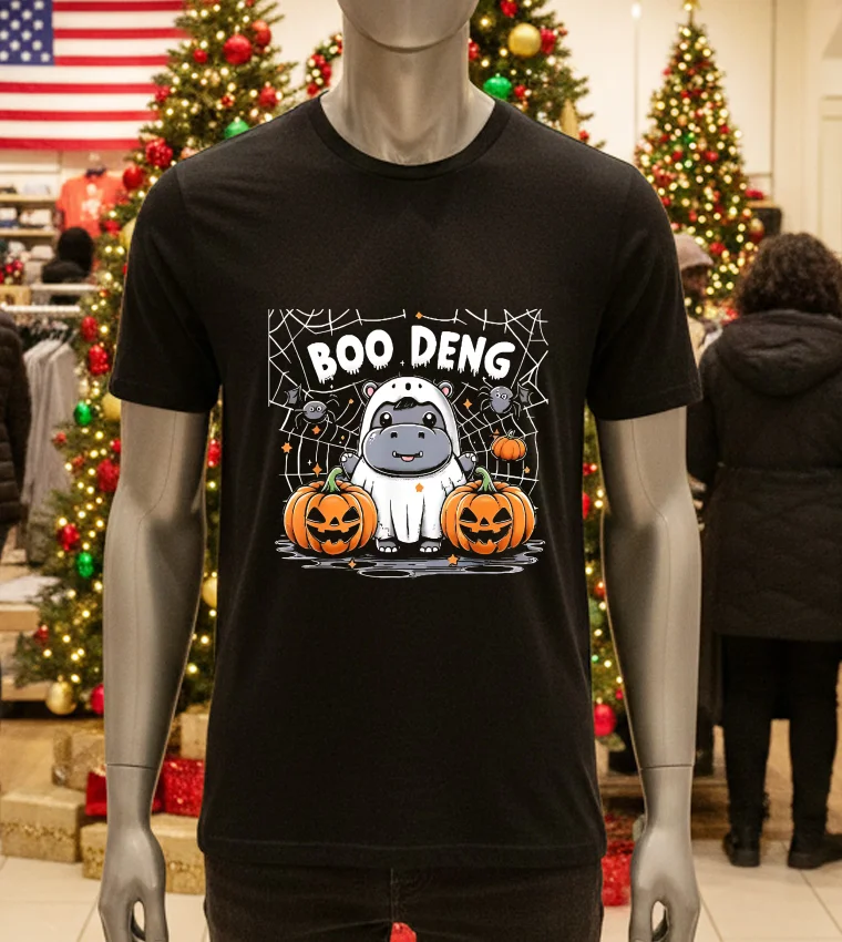 Boo Deng Funny Moo Hippo Halloween Cute Baby Pygmy - black-t-shirt Boo Deng Funny Moo Hippo Halloween Cute Baby Pygmy Black T Shirt