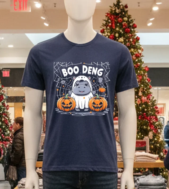Boo Deng Funny Moo Hippo Halloween Cute Baby Pygmy Navy T Shirt