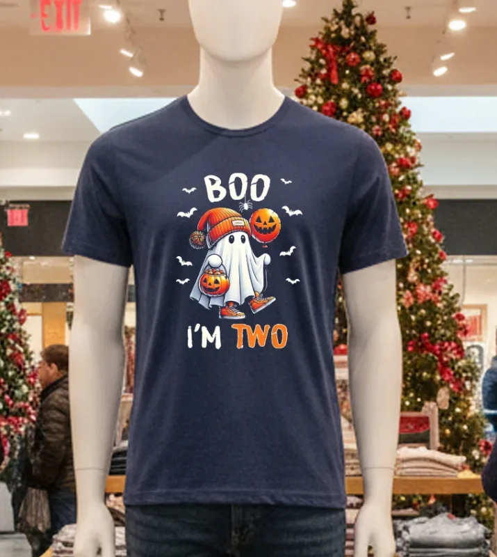 Boo I’m Two Ghost 2Nd Birthday Halloween   Navy T Shirt