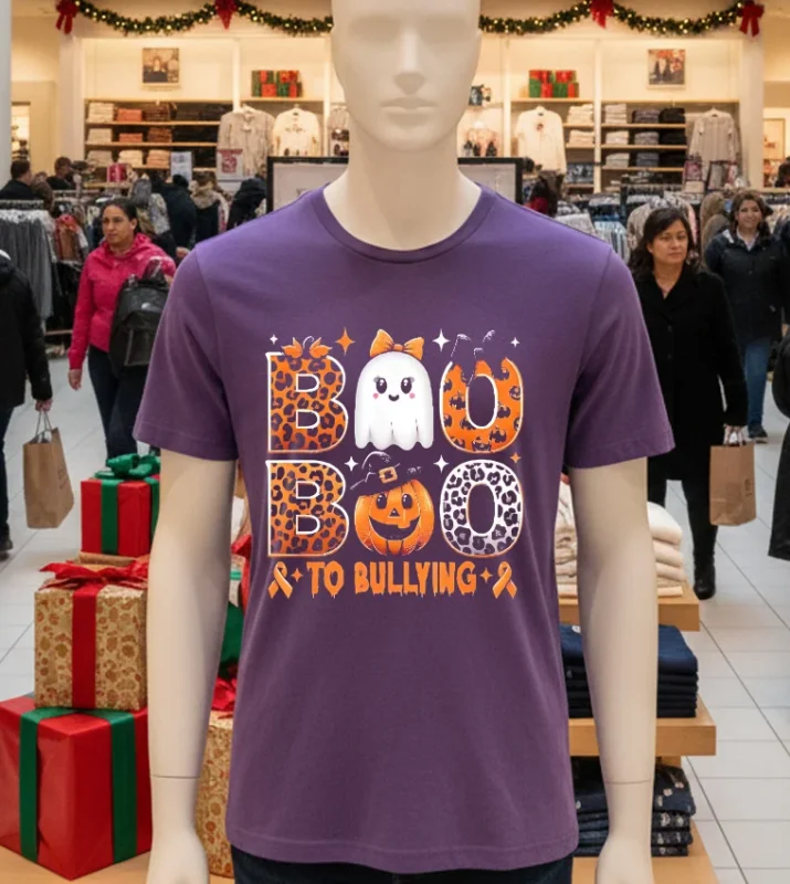 Boo To Bullying Halloween Orange Anti Bully Unity Day Ghost   Purple T Shirt