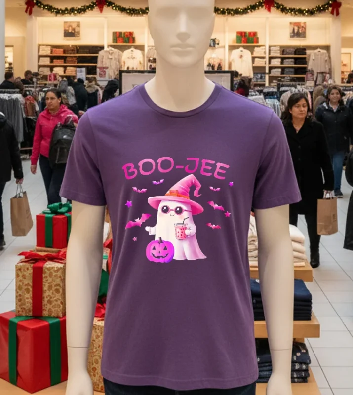 Boojee Ghost Cute Pink Halloween Design Purple T Shirt