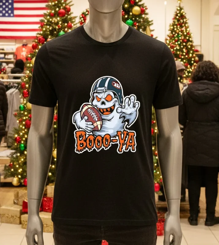 Boooya Spooky Ghost Halloween Football Great Black T Shirt