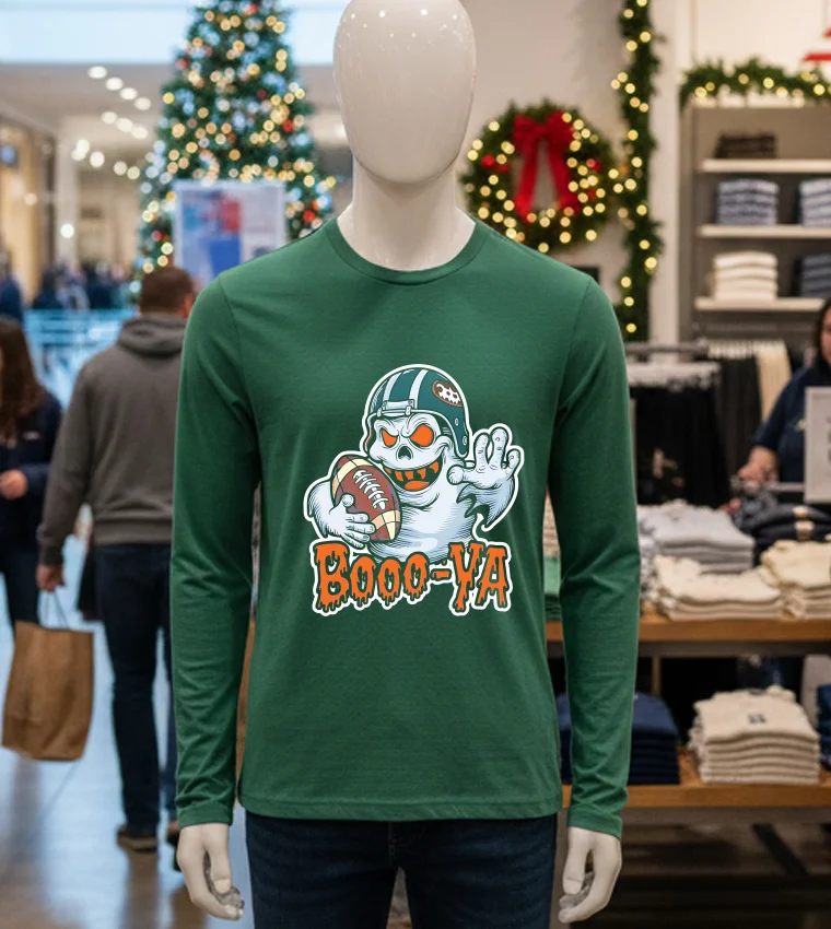 Boooya Spooky Ghost Halloween Football Great - green-t-shirt Boooya Spooky Ghost Halloween Football Great Green T Shirt