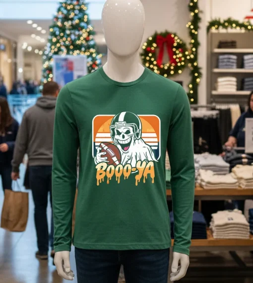 Boooya Spooky Ghost Halloween Football Vintage   Green T Shirt