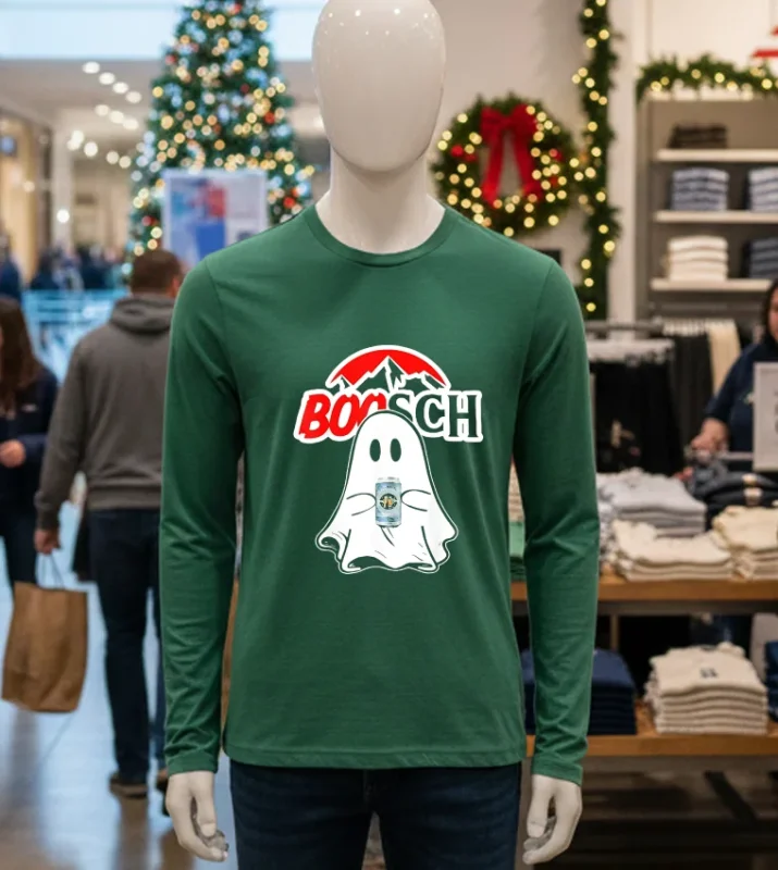 Booschbeer Halloween Funny Ghost Drinking Beer   Green T Shirt