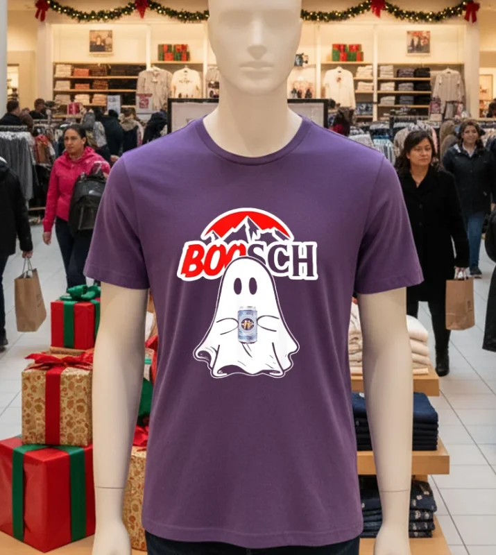 Booschbeer Halloween Funny Ghost Drinking Beer   Purple T Shirt