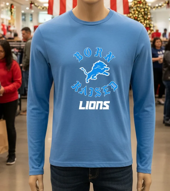 Born X Raised Black Detroit Lions   Blue T Shirt