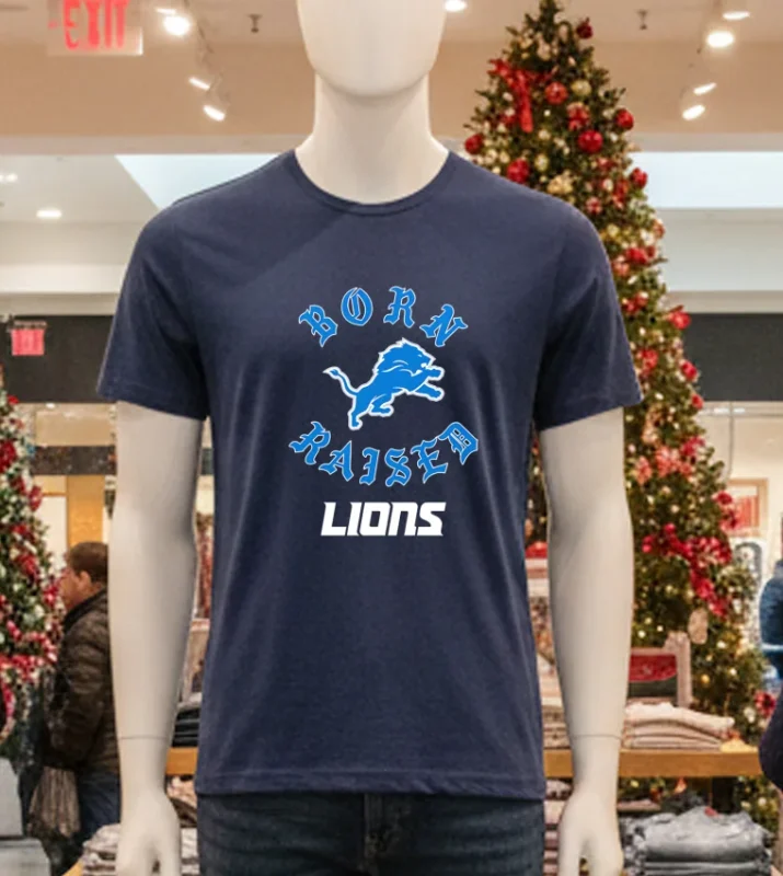 Born X Raised Black Detroit Lions   Navy T Shirt