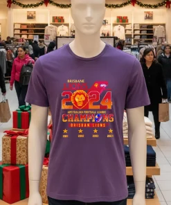Brisbane Lions 2024 Autralian Football League Champions   Purple T Shirt