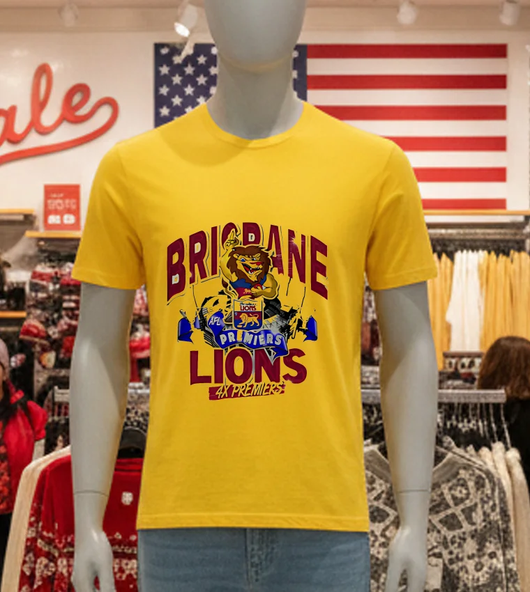 Brisbane Lions Afl Premiership Champs - yellow-t-shirt Brisbane Lions Afl Premiership Champs Yellow T Shirt