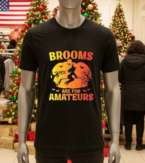 Brooms Are For Amateurs Hockey Stick Happy Halloween   Black T Shirt