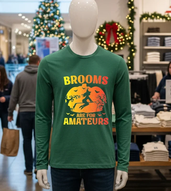 Brooms Are For Amateurs Hockey Stick Happy Halloween Green T Shirt