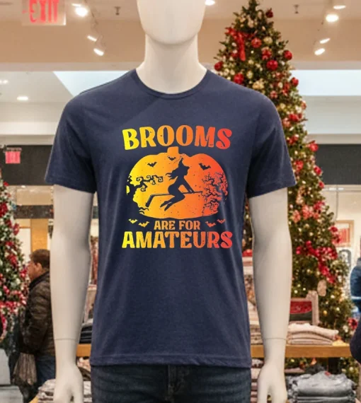 Brooms Are For Amateurs Hockey Stick Happy Halloween   Navy T Shirt