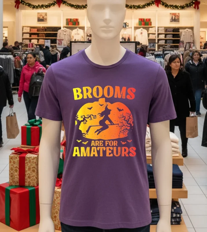 Brooms Are For Amateurs Hockey Stick Happy Halloween   Purple T Shirt