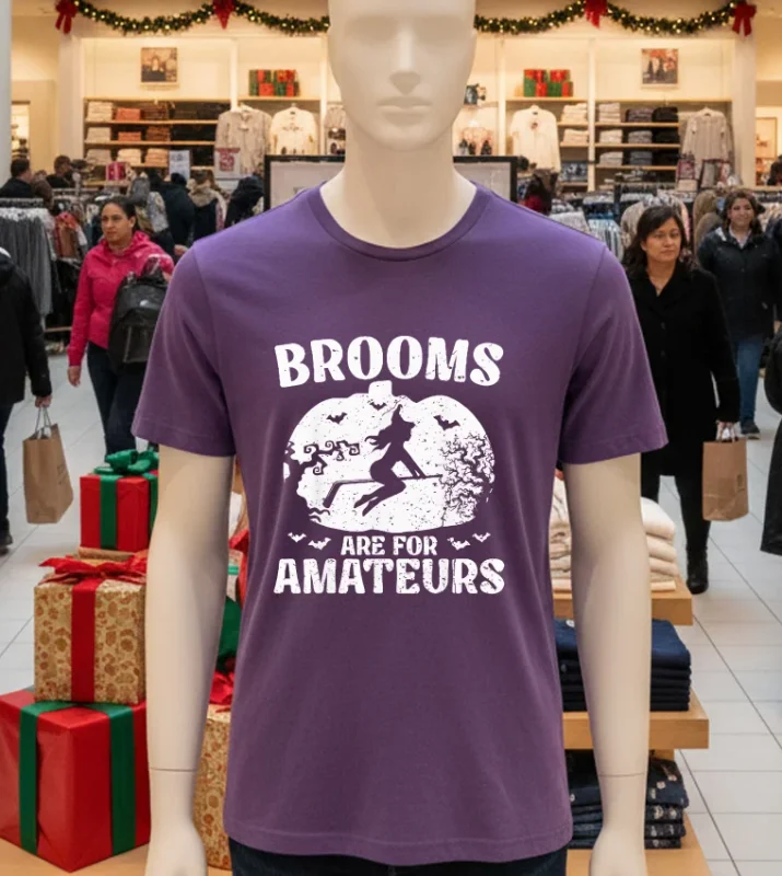 Brooms Are For Amateurs Hockey Stick Pumpkin Purple T Shirt