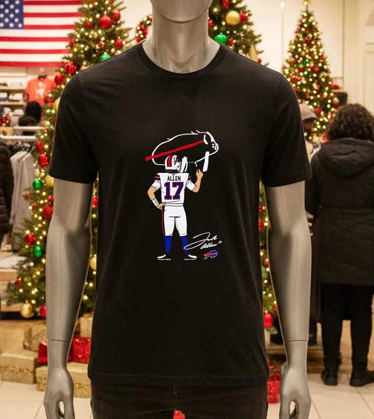 Buffalo Bills Billustration Allen 17 Cartoon - black-t-shirt Buffalo Bills Billustration Allen 17 Cartoon Black T Shirt