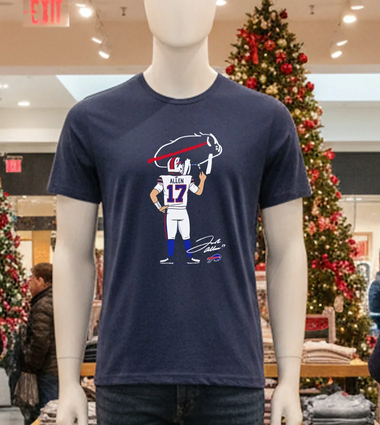 Buffalo Bills Billustration Allen 17 Cartoon - navy-t-shirt Buffalo Bills Billustration Allen 17 Cartoon Navy T Shirt