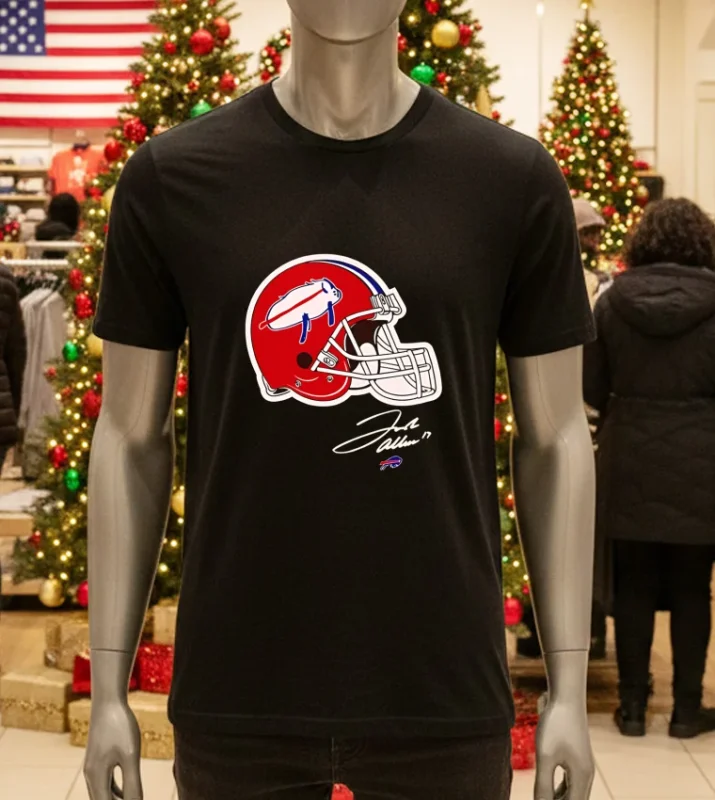 Buffalo Bills Billustration Red Helmet   Black T Shirt