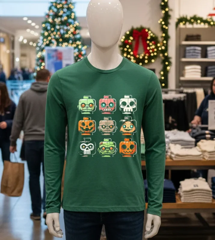 Building Brick Heads Horror Halloween Characters Mask   Green T Shirt
