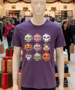 Building Brick Heads Horror Halloween Characters Mask   Purple T Shirt