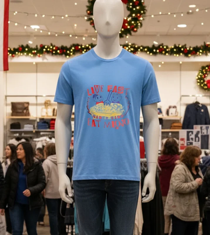 Camiseta Live Fast Eat Miojo Belle Belinha Blue T Shirt