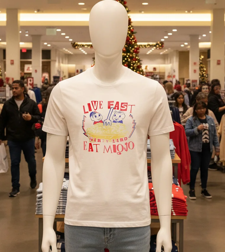 Camiseta Live Fast Eat Miojo Belle Belinha - white-t-shirt Camiseta Live Fast Eat Miojo Belle Belinha White T Shirt