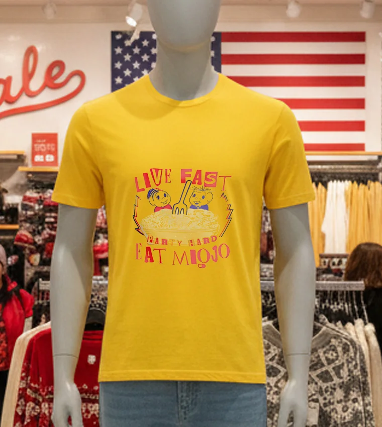 Camiseta Live Fast Eat Miojo Belle Belinha - yellow-t-shirt Camiseta Live Fast Eat Miojo Belle Belinha Yellow T Shirt