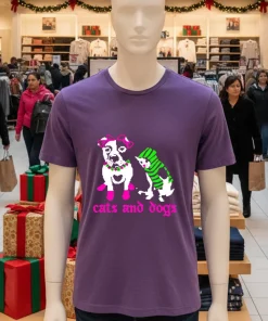 Cats And Dog Pixels Pets   Purple T Shirt