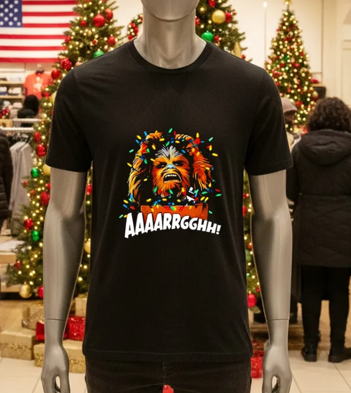 Chewbacca Walking Carpet Christmas Lights Black T Shirt