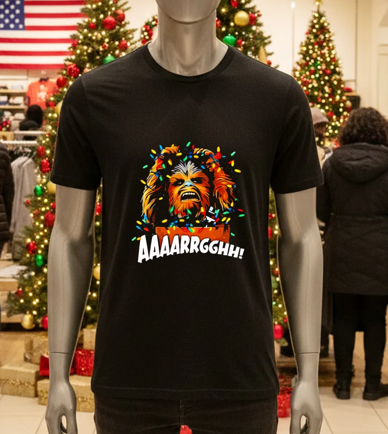 Chewbacca Walking Carpet Christmas Lights - black-t-shirt Chewbacca Walking Carpet Christmas Lights Black T Shirt