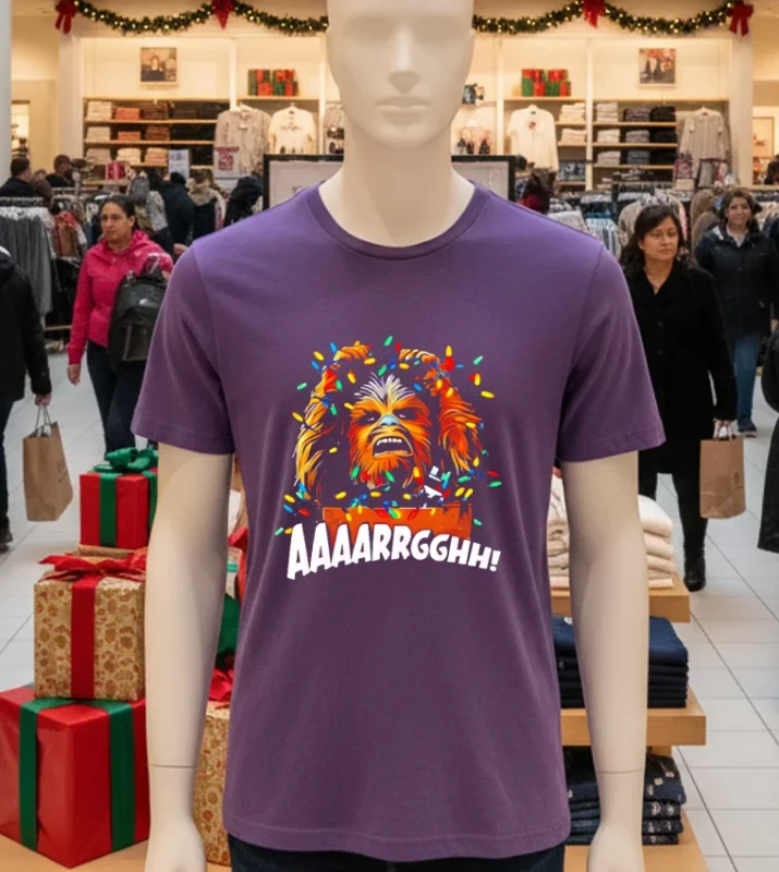 Chewbacca Walking Carpet Christmas Lights Purple T Shirt