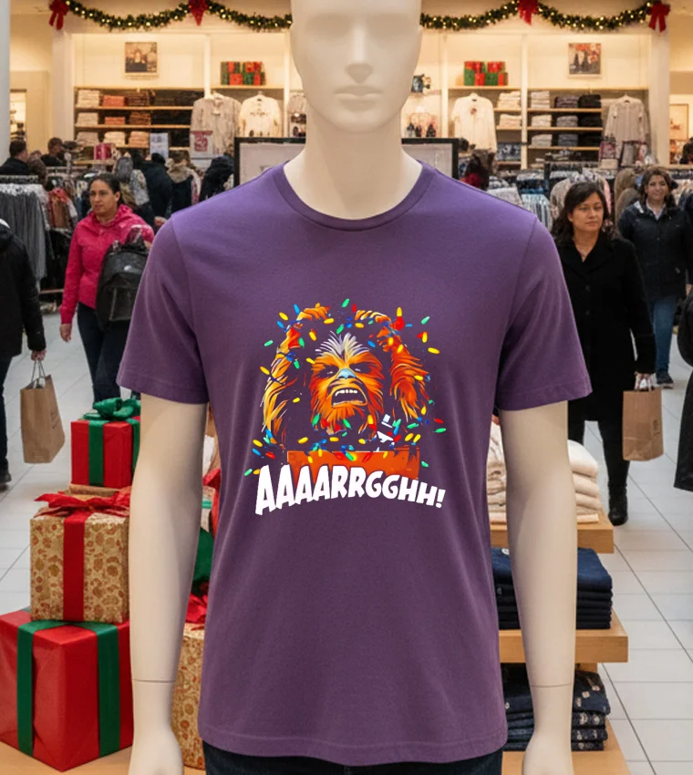 Chewbacca Walking Carpet Christmas Lights - purple-t-shirt Chewbacca Walking Carpet Christmas Lights Purple T Shirt