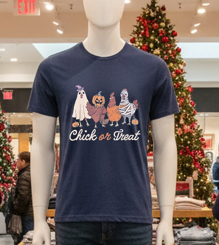 Chick Or Treat Halloween Witch Spooky Chicken - navy-t-shirt Chick Or Treat Halloween Witch Spooky Chicken Navy T Shirt